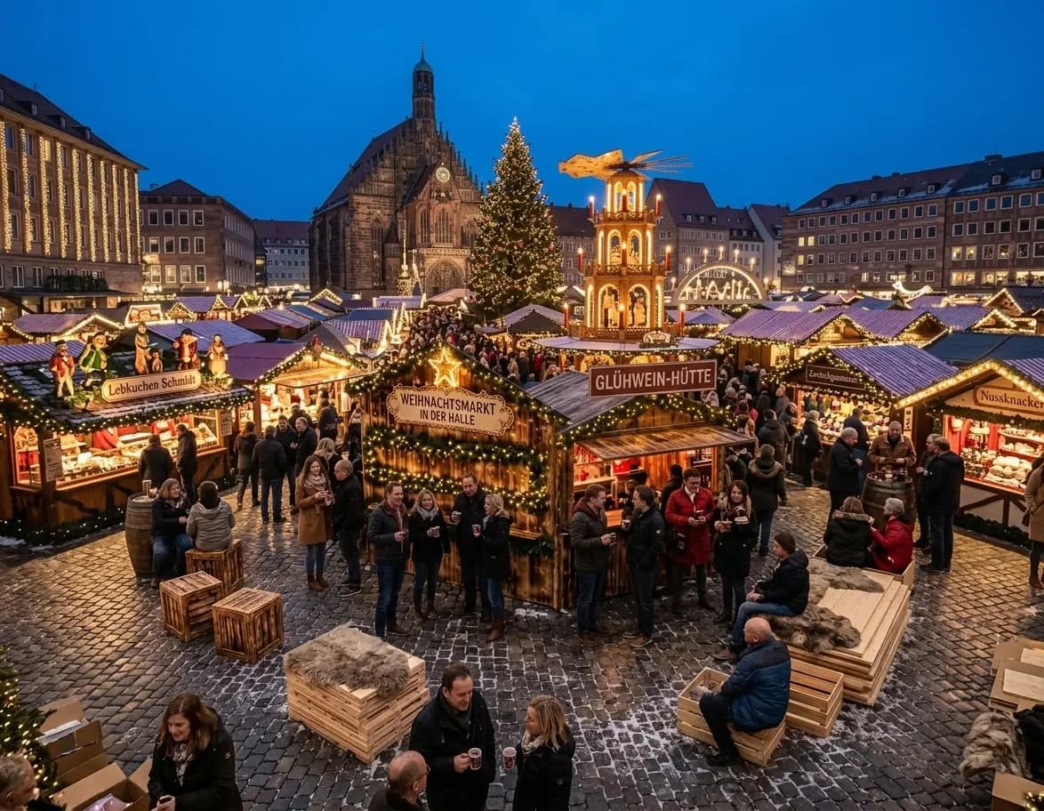 Aufgebaute Hüttenlandschaft von TOPRIDE auf einem Weihnachtsmarkt